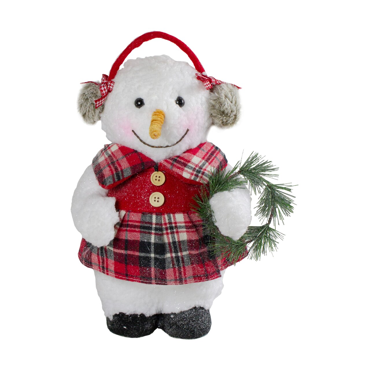 Northlight Plush Girl Snowman with Ear Muffs and Wreath Christmas Figure - 12"